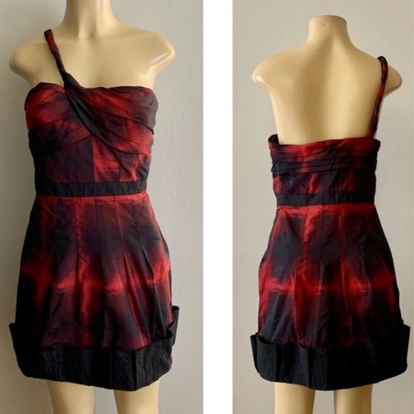 BCBG MaxAzria Red & Black Ombre Runway One-Shoulder Mini Dress - Size 2 - Picture 6 of 16